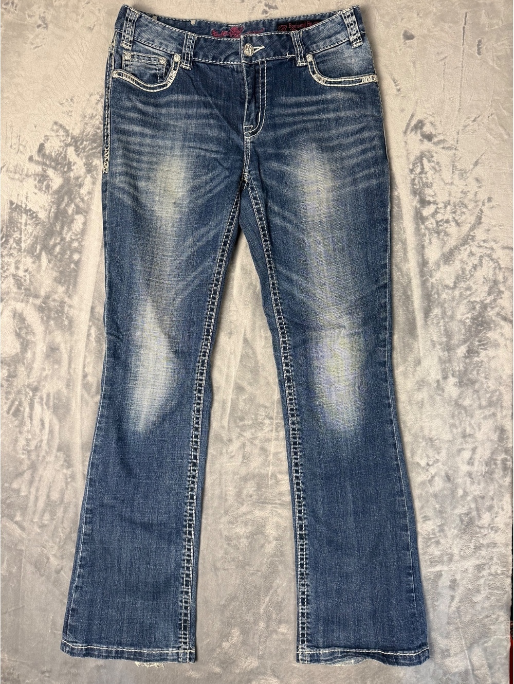 Rock & Roll Cowgirl Jeans Womens 28x34 Boyfriend Bootcut Western Embroidered